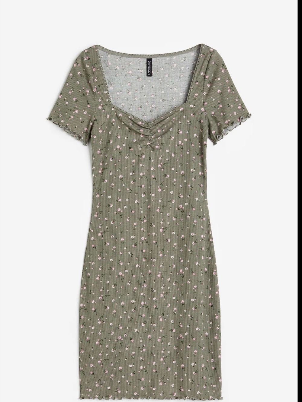 H&M Olive Green Floral Scoop Neck Knit Top